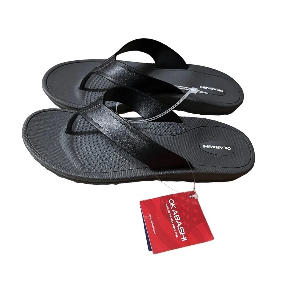 OKBASHI Black Surf Flip Flop Sandals Vegan Men’s Size XL Made in USA -- NWT
